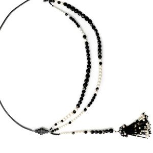 CHANEL RUTHENIUM
NECKLACE W/ PEARLS & 1
BEADED PEARL TASSEL